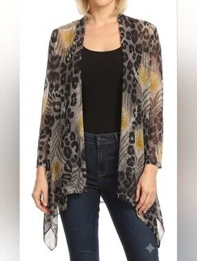Adore Cardigan Leopard Print Sheer with Floral Accents Size XL